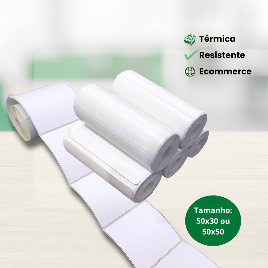 5x Bobina Etiqueta Branca Termica 50mm Adesiva Segmentada