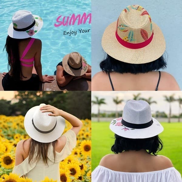 Chapéus de Praia para Mulheres e Homens, Chapéu de Sol, Chapéu Panamá de Aba Larga, Chapéu Jazz Fedora, Chapéu com Prote