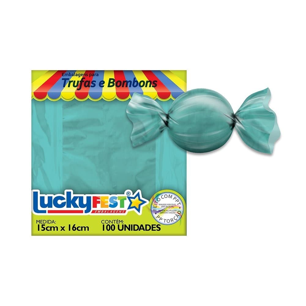 Embalagem Para Trufa Lucky Fest Nenhum - Turquesa 100 Unidades