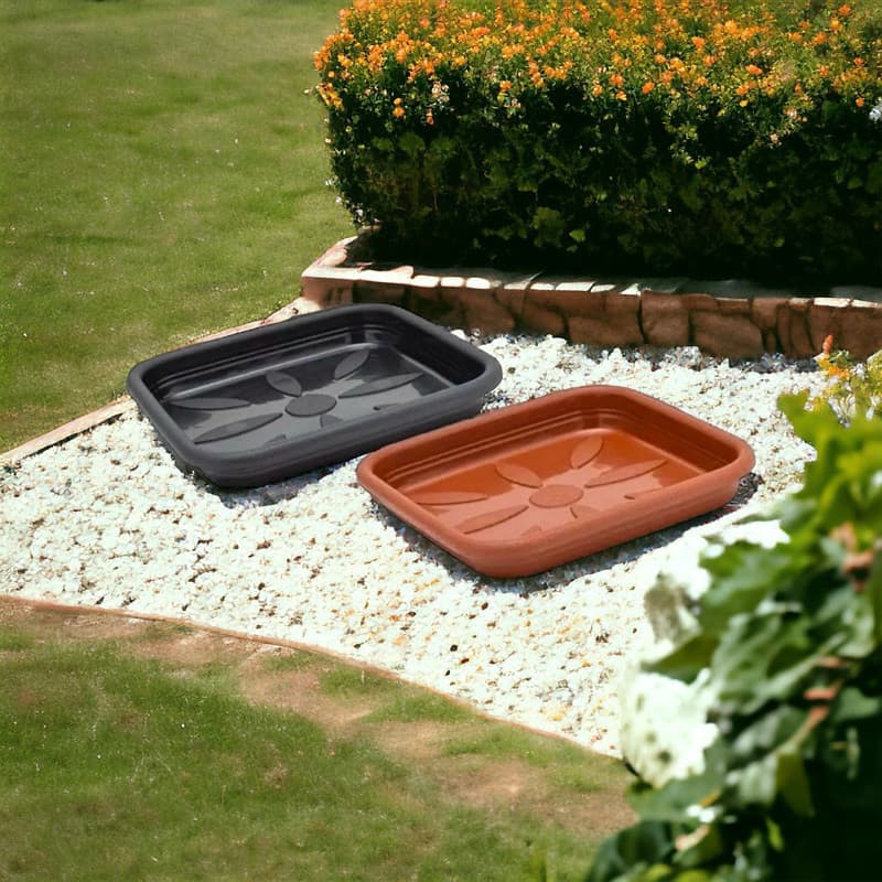 kit 2 Pratos  quadrado para vaso jardim/ plantas  plástico preto ,cinza ou terra cota n2