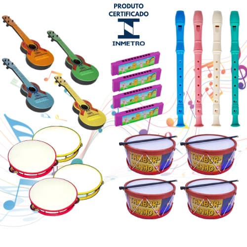 Kit 20 Instrumentos Musicais Infantil Violão Tambor Flauta Gaita Pandeiro Natal Brinquedo Prenda