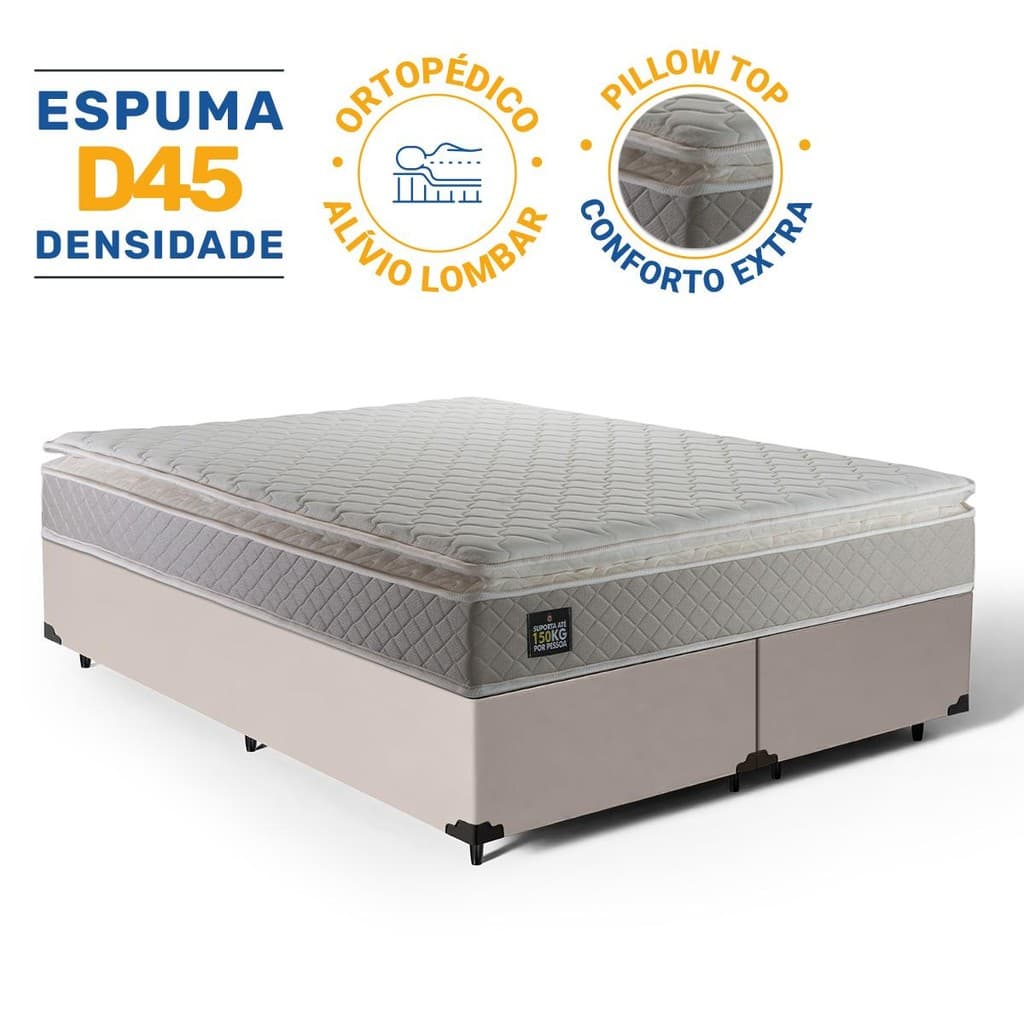 Cama Box com Colchão de Espuma D45 Pillow Top Strong Queen 158cm