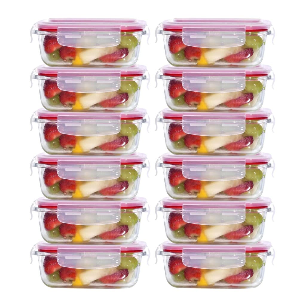 Kit 12 Pote Hermético Vidro Marmita Mantimentos Refratário Forno C/ Tampa Travas 370ml