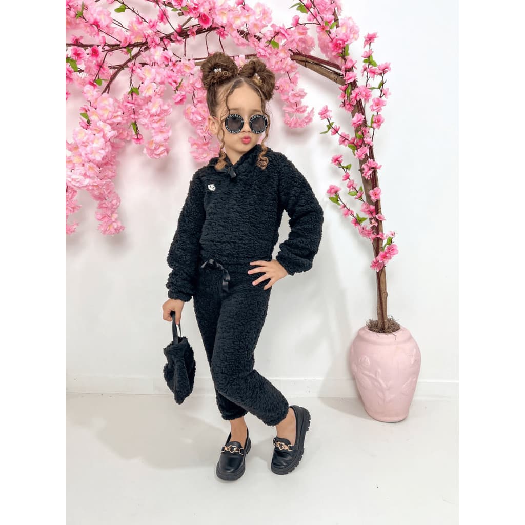 Conjunto ted infantil para menina com bolsa Kit 3 peças infantil Casaco ted de pelinhos