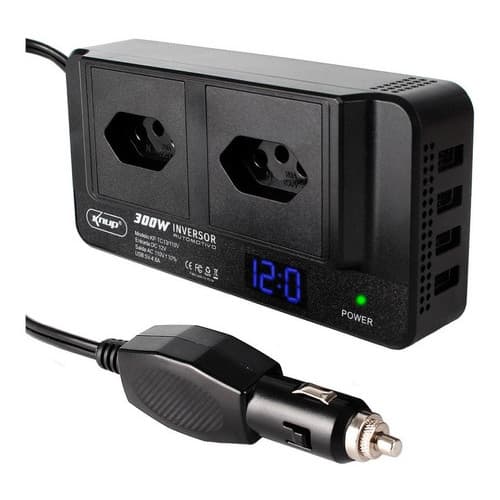 Inversor Veicular 12V para Tomada 110V | 4 USB 300W p/ Notebook, TV, Carregador de Carro, Camping