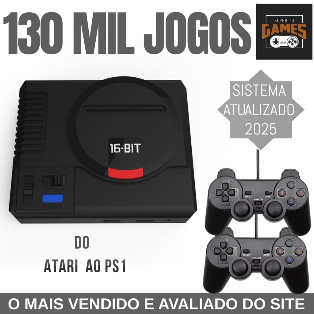 Mini Console Mega Drive Super 3D Games com 130 mil Jogos Retro e 2 Controles - Super 3D GameS