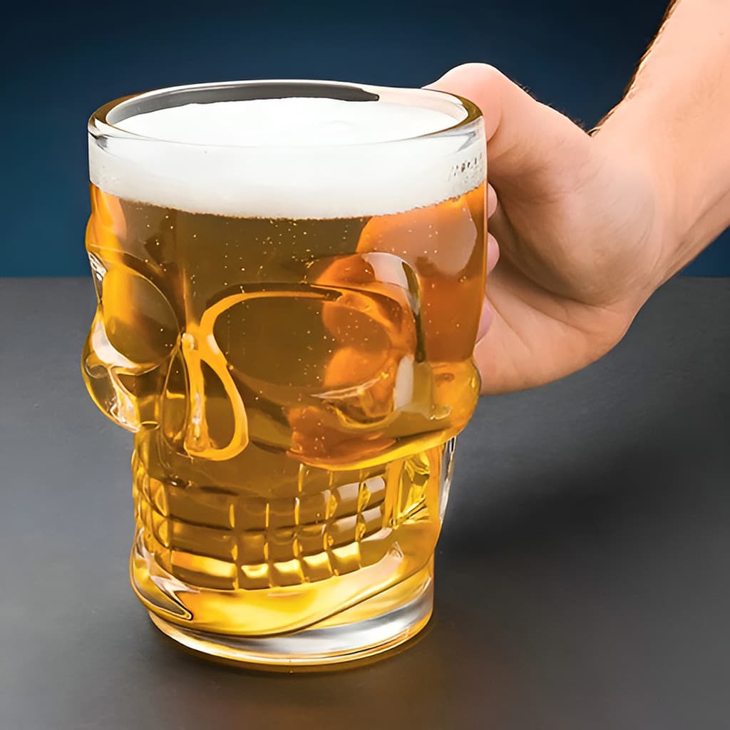 Caneca de chopp cerveja caveira crânio esqueleto bar Skull Copo Drink presente restaurante