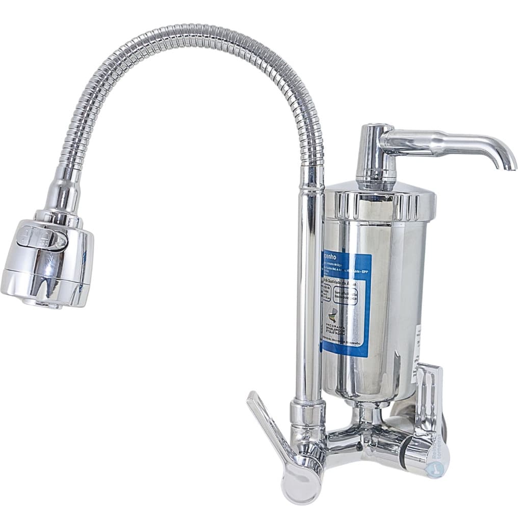 Torneira Gourmet de Cozinha com Filtro C70P Inox Flexível Multidirecional e Arejador Dupla Função