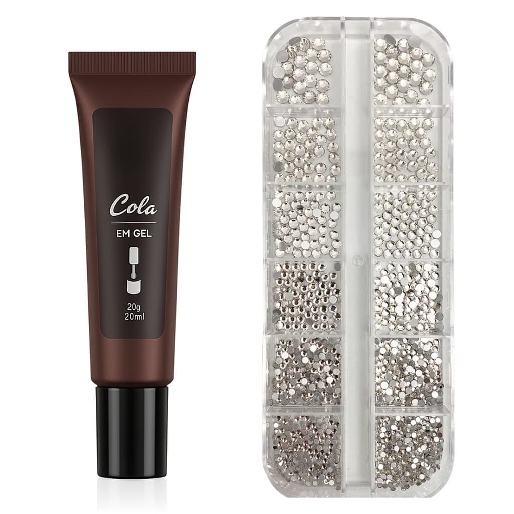 Kit Com 12 Strass Pedrinhas Brilhantes Unhas Nail Art + Cola Em Gel 20g