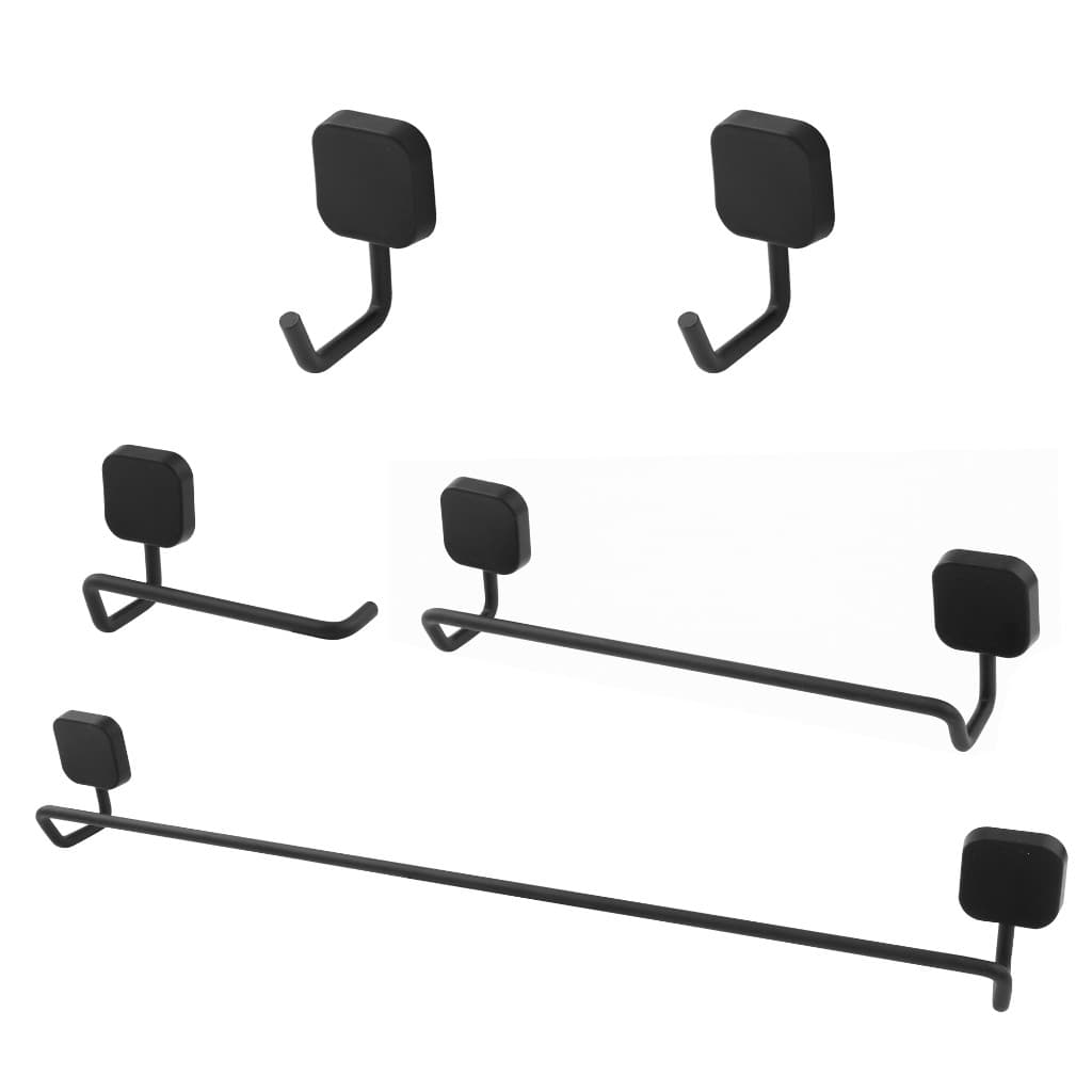 Kit Acessórios 05 Peças Venezza Para Banheiro Preto Fosco Com Dois Cabides