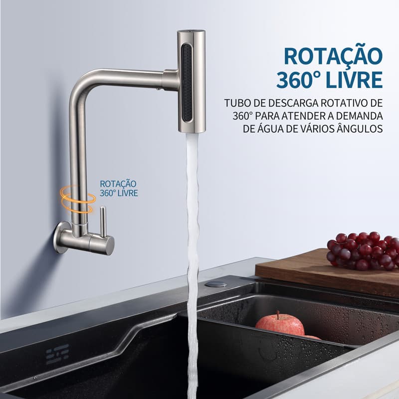 Torneira De Cozinha Água 4 Jatos Torneira Tubo Flexível Parede Cozinha para Pia de Cozinha Gourmet Flexível Aço inox 304