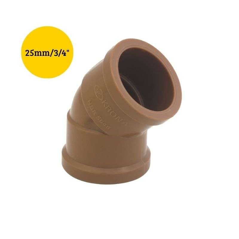 Joelho Soldável 25mm (3/4") x 45° PVC Marrom - Krona