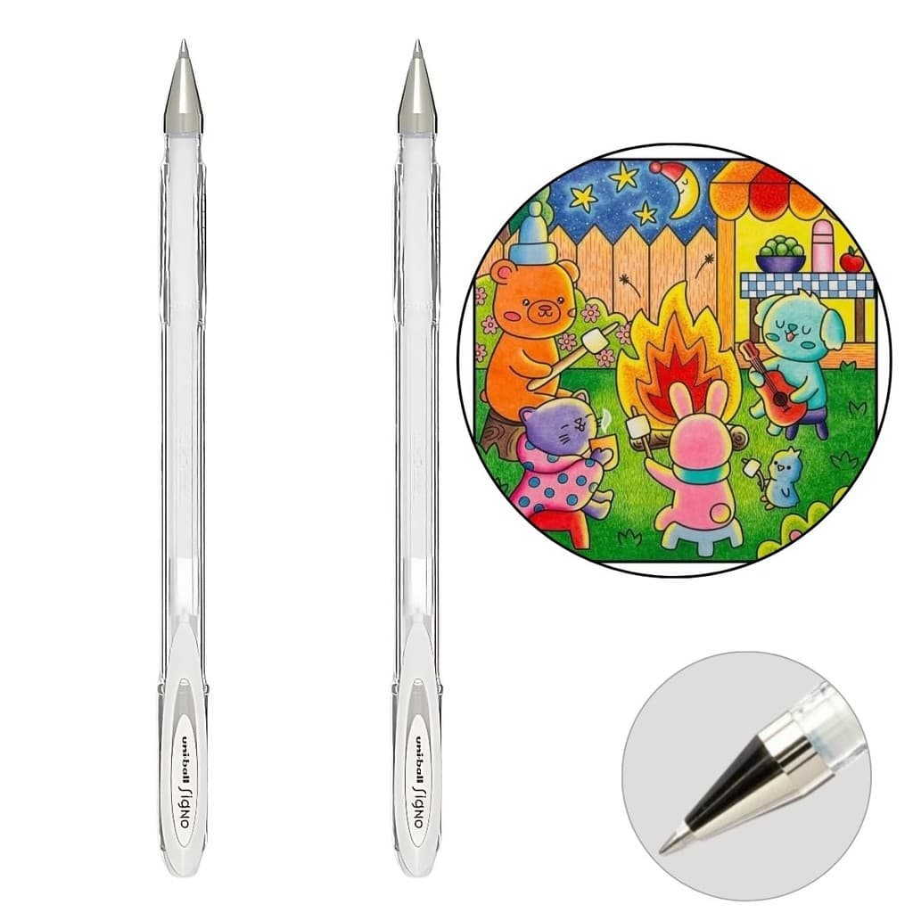 KIT 2 CANETA BRANCA GEL  UNIBALL SIGNO 0.7 ANGELIC EFEITOS COLORIR DESENHOS E CADERNOS ARTÍSTICO.