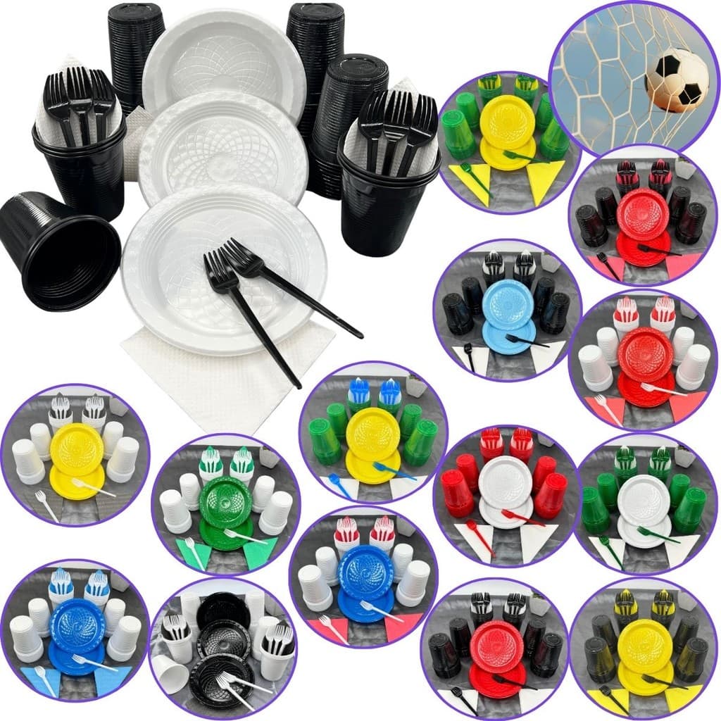 Kit 200 Itens Festa Aniversário Completo Futebol Descartável Luxo Pratinho Copo Garfo Guardanapo Cor Time