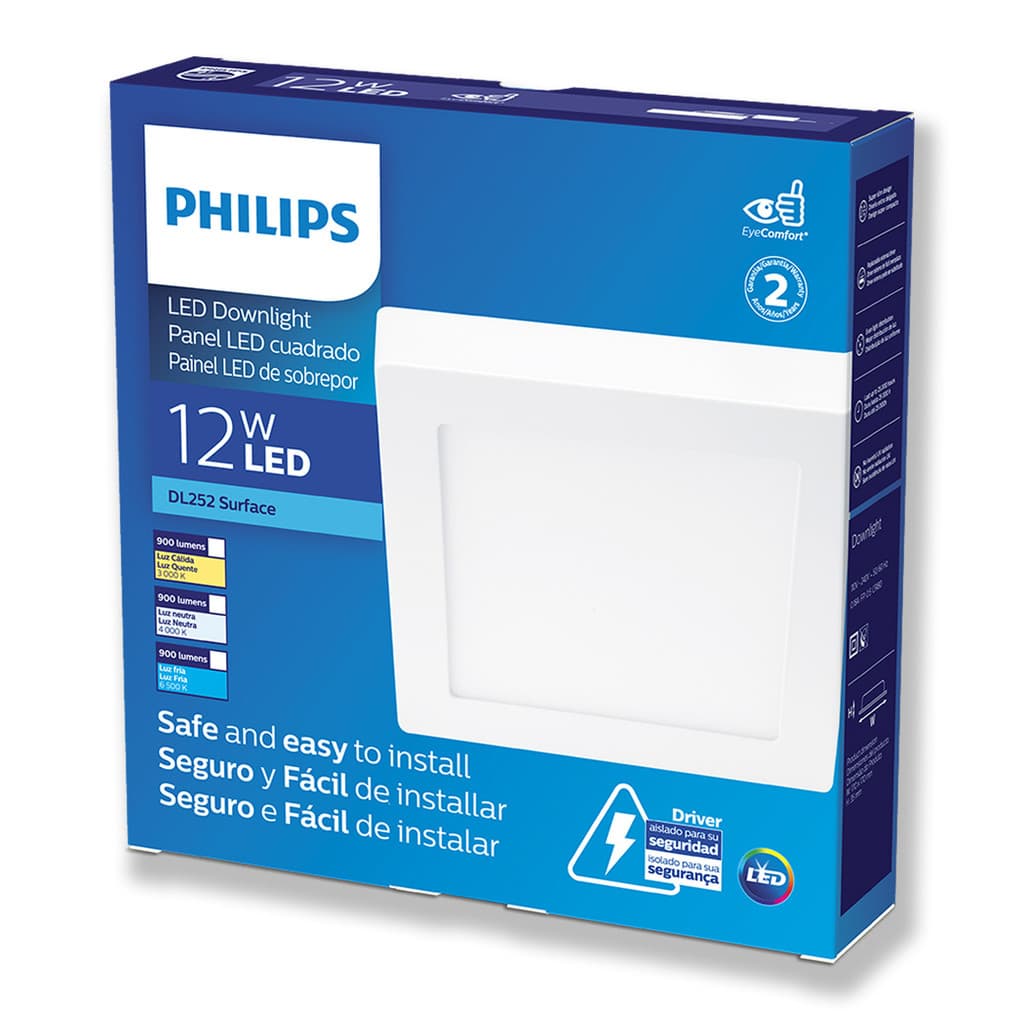 Plafon sobrepor Philips quadrado 17x17 12W BR Neutra 4000K BV