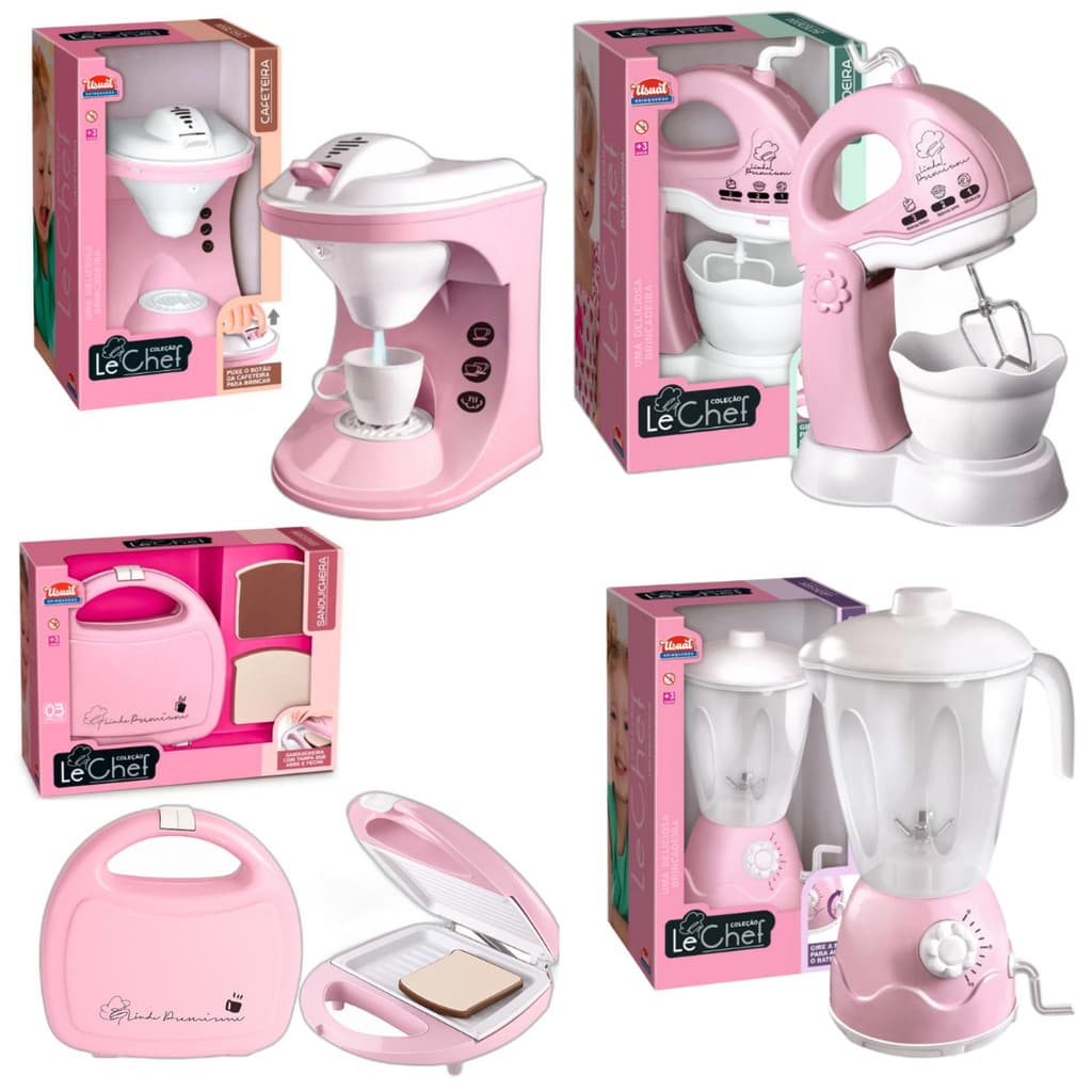 Brinquedo Coleção Liquidificador Batedeira Cafeteira Sanduicheira Torradeira Microondas Rosa Le Chef