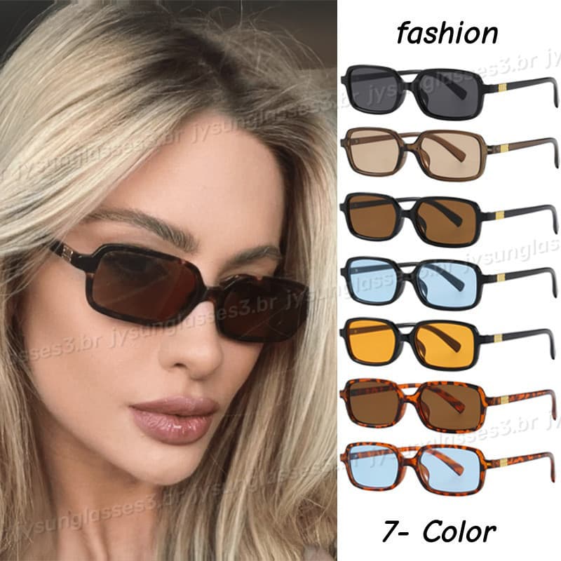 Moda Retro Retângulo Pequeno Quadro Óculos De Sol Para Homens E Mulheres Unisex Marrom UV Proteção
