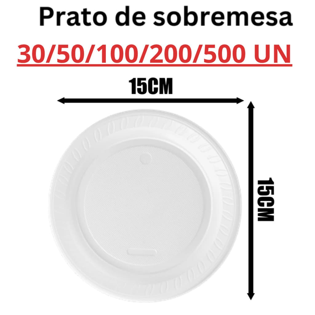 Prato Descartável Plástico de Sobremesa Doces Bolo- 15cm - Pratinho Raso - cada emabalegm 10 pratos.