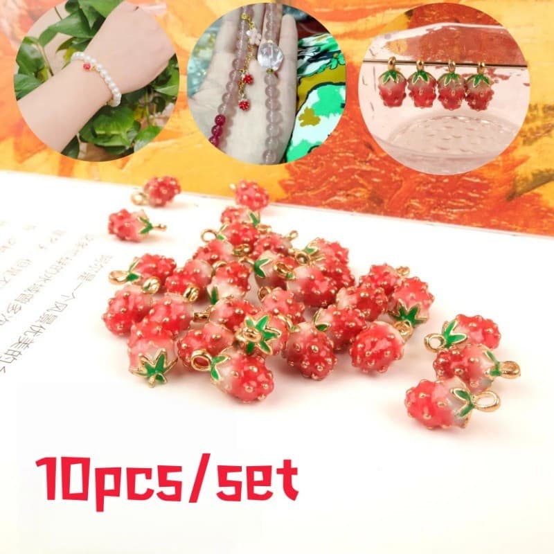 10 Pçs Esmalte Morango Liga Charme Contas Cor Dourada Pingente De Frutas DIY Brincos Acessórios Jóias Fazendo Ornamento