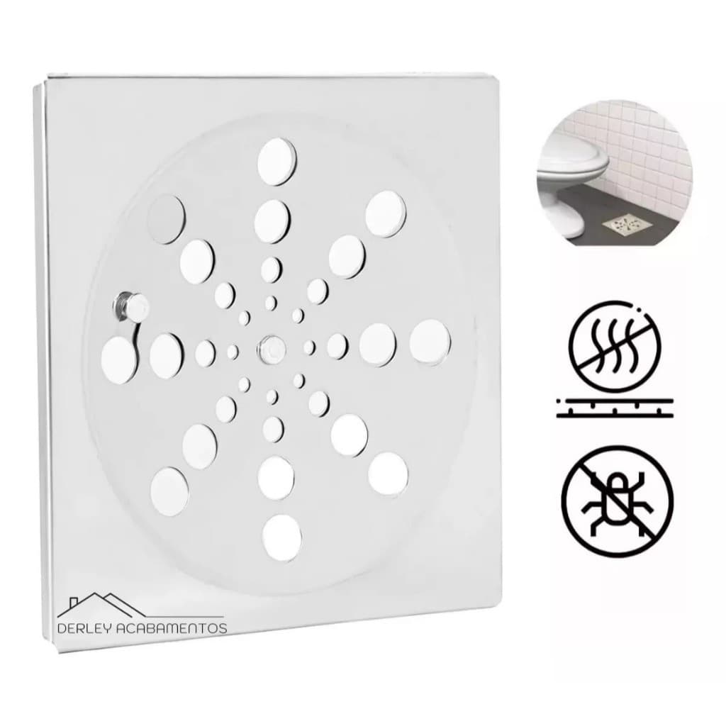 Ralo Tampa Grelha Aço Inox Quadrada 9.5cm Com Fecho Rotativo Paradise