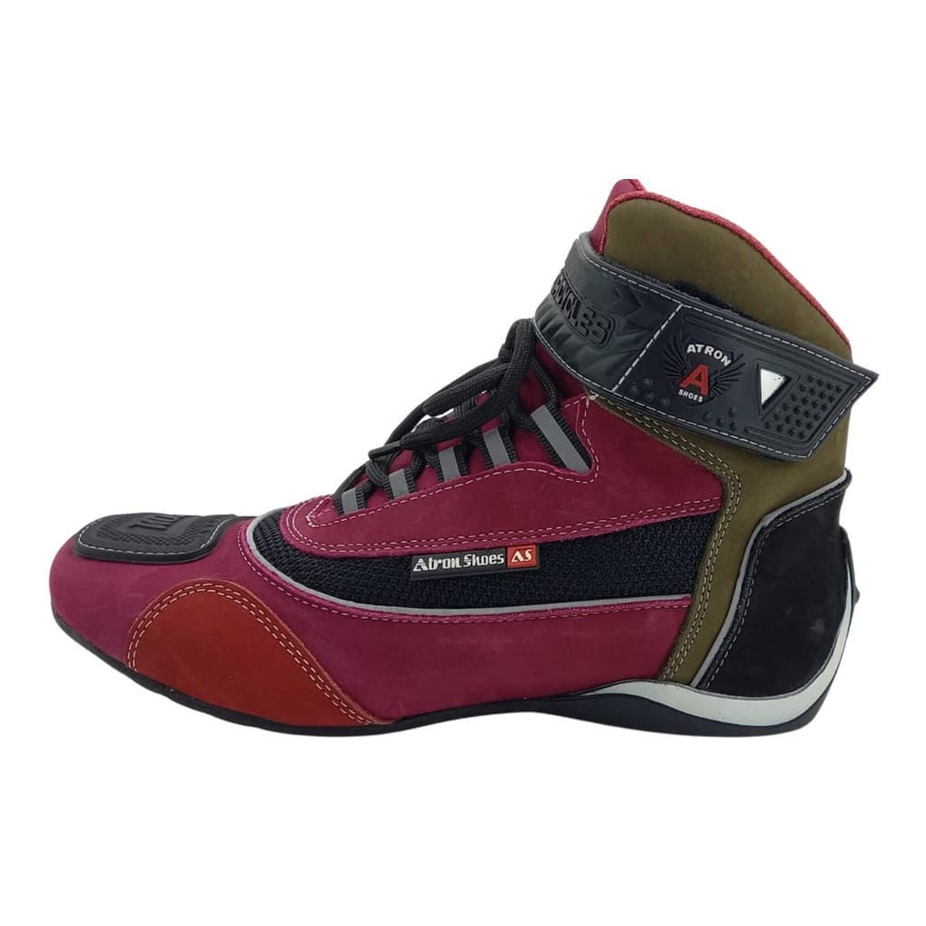 320AT-Bota Tênis Motociclista Cano Alto Couro com protetores de borracha Refletivos Vermelho rosa