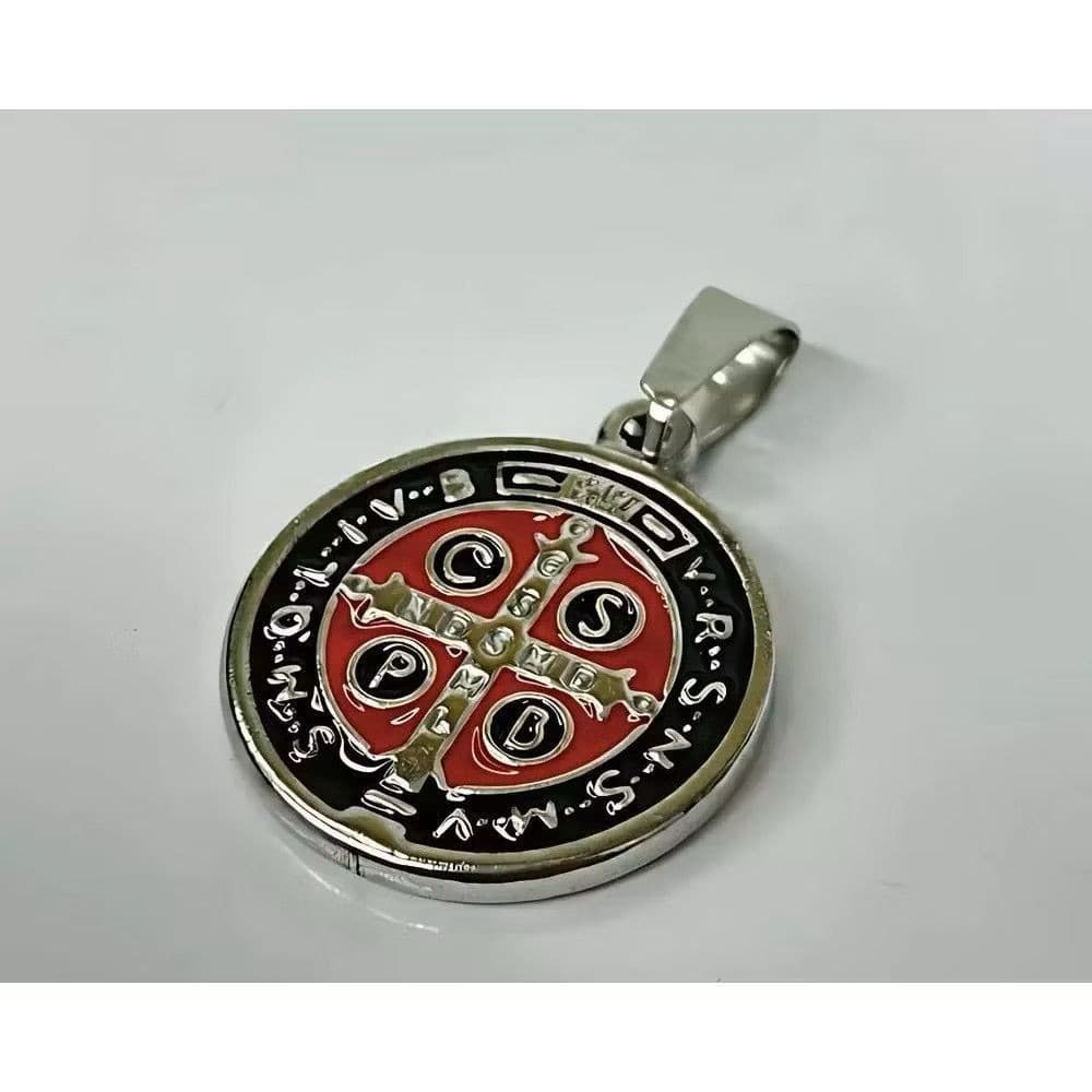 Corrente Aço Inox com Pingente Medalha São Bento Prata Inoxidável 316L Masculino Feminino Unissex Barato p