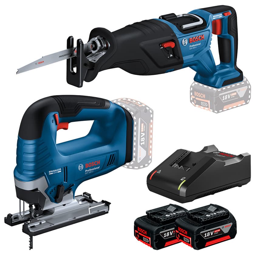Kit Serra Sabre GSA 185-LI + Serra Tico-Tico GST 185-LI + 2 Bateria 4Ah + Carregador Rápido Bosch