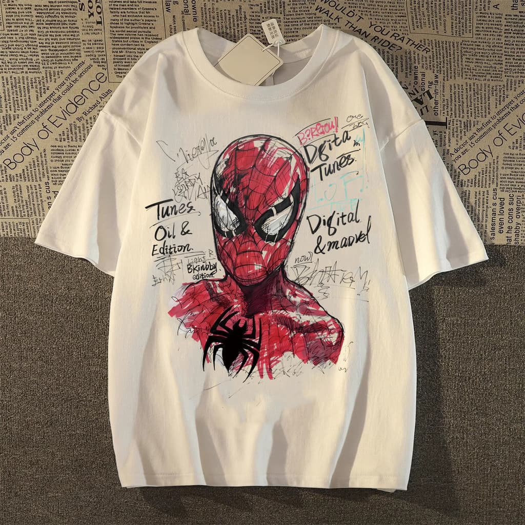 Camiseta Masculina Feminina Oversized Estampa Desenho Grafite Personagem Vermelho com Textos T-shirt Casual Streetwear