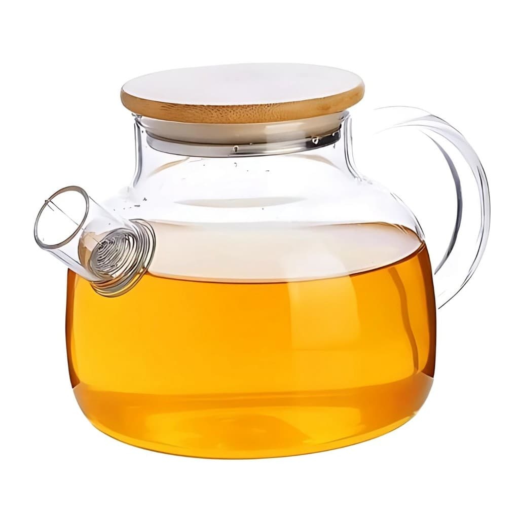 Chaleira De Borossilicato Com Tampa De Bambu Bule De Vidro Com Infusor Inox Para Chá 1 Litro Lehaví