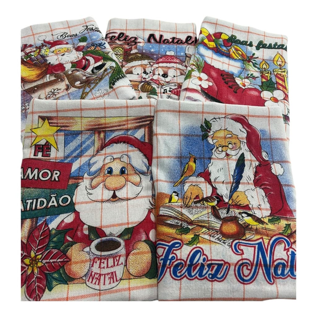 Kit 10 Panos de Prato e Copa Natal Estampados Guardanapos Decoração 40x60cm 100% Algodão