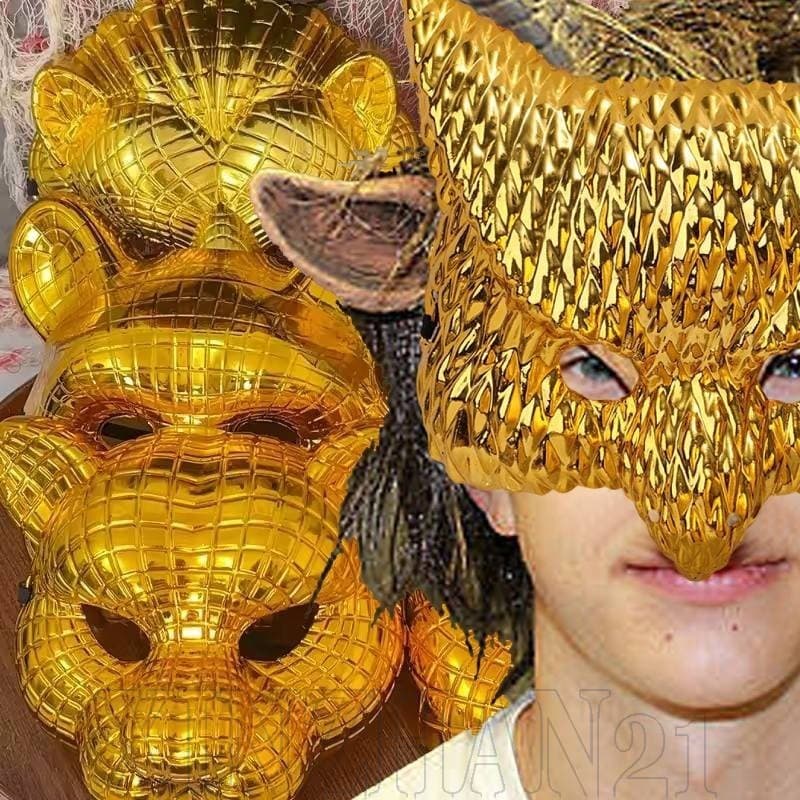 [Decoração De Halloween] Máscara De Animal Dourado-Máscaras De Leão De Coruja Com Chifres De Plástico-Adereços Para Show
