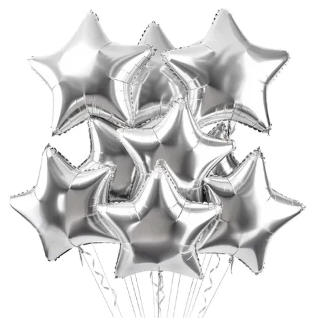 Kit de Balão Metalizado Estrela Prata Grande 45cm Festa Decoração