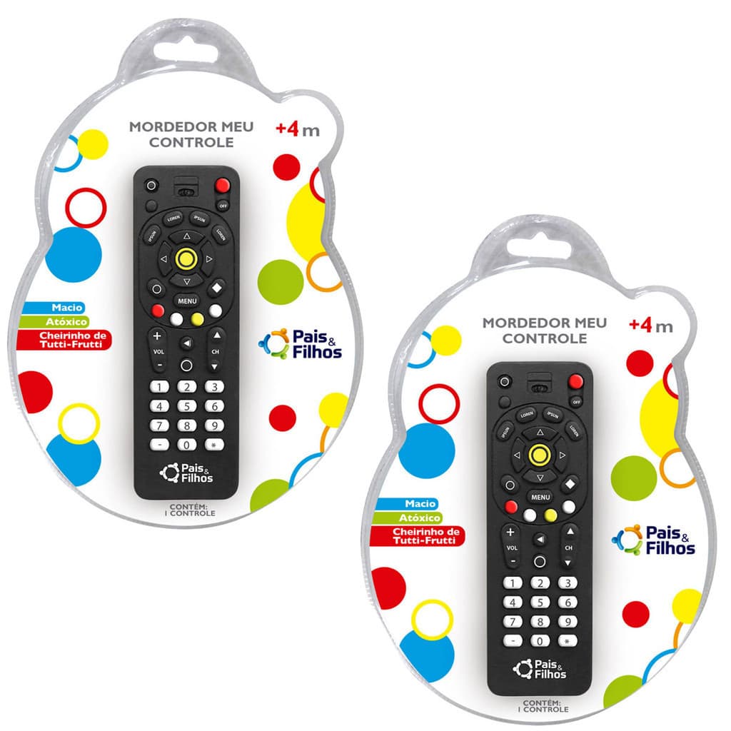 Kit com 2 Controle Remoto Mordedor Cheirinho de Tutti-Frutti Macio Atóxico Pais e Filhos