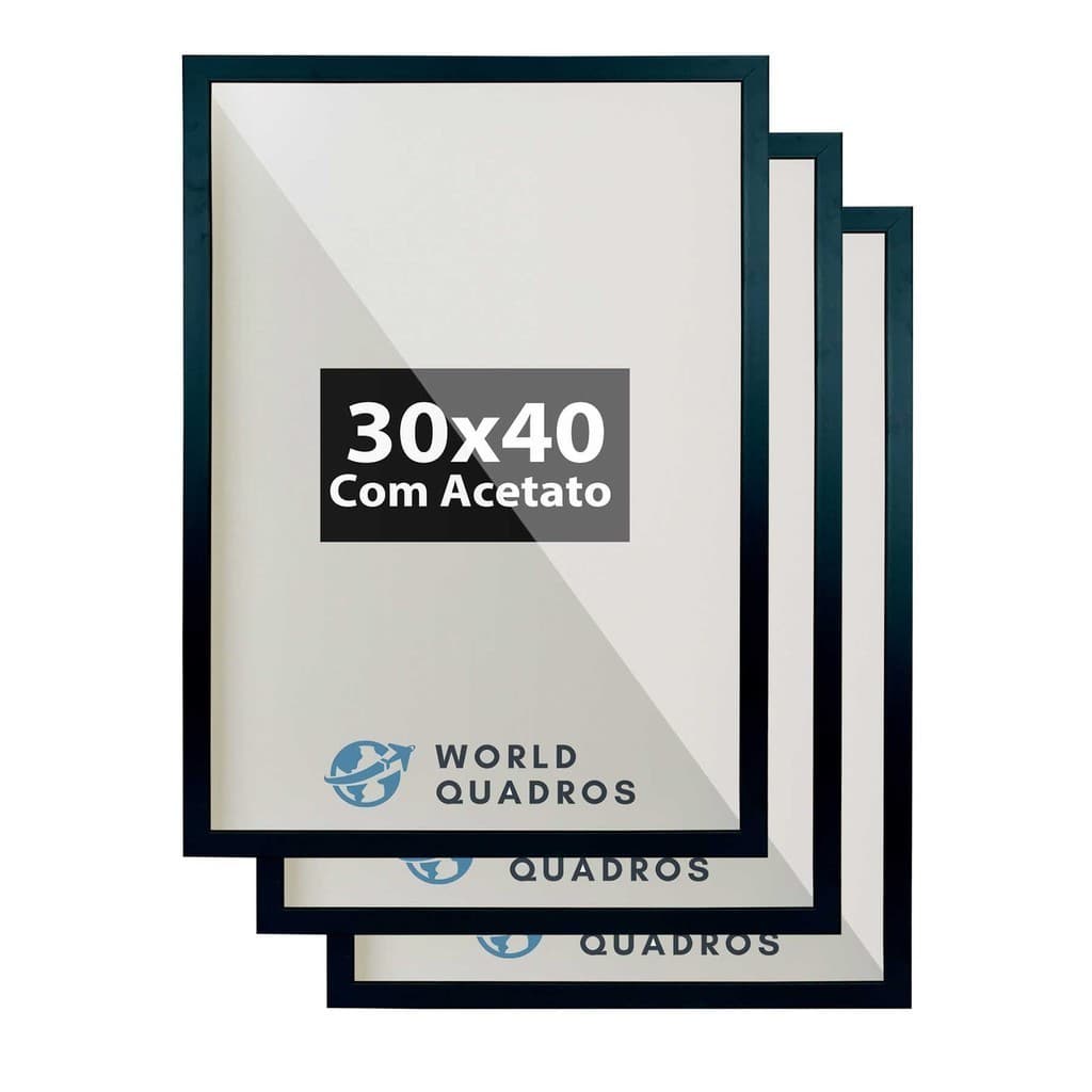 Kit 3 Moldura 30x40 Foto Quadro Parede Acetato Poster Porta Retrato Diplomas Certificado Fotografia Madeira Cartazes MDF