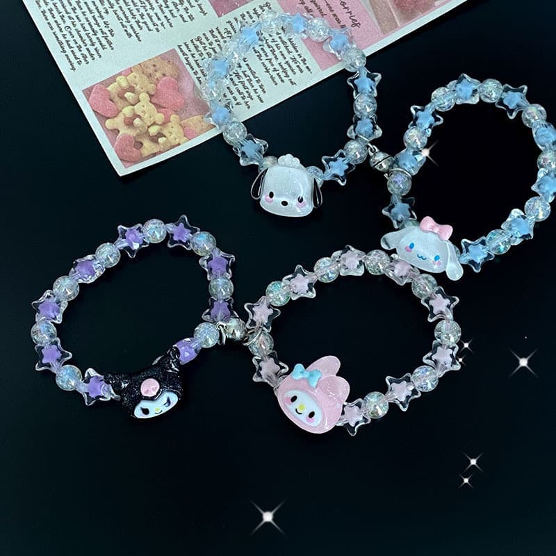 2 Pçs/set Contas De Cristal Magnético Pulseira Bonito Dos Desenhos Animados Kuromi Melody Cinnamoroll Casal Para Amigos
