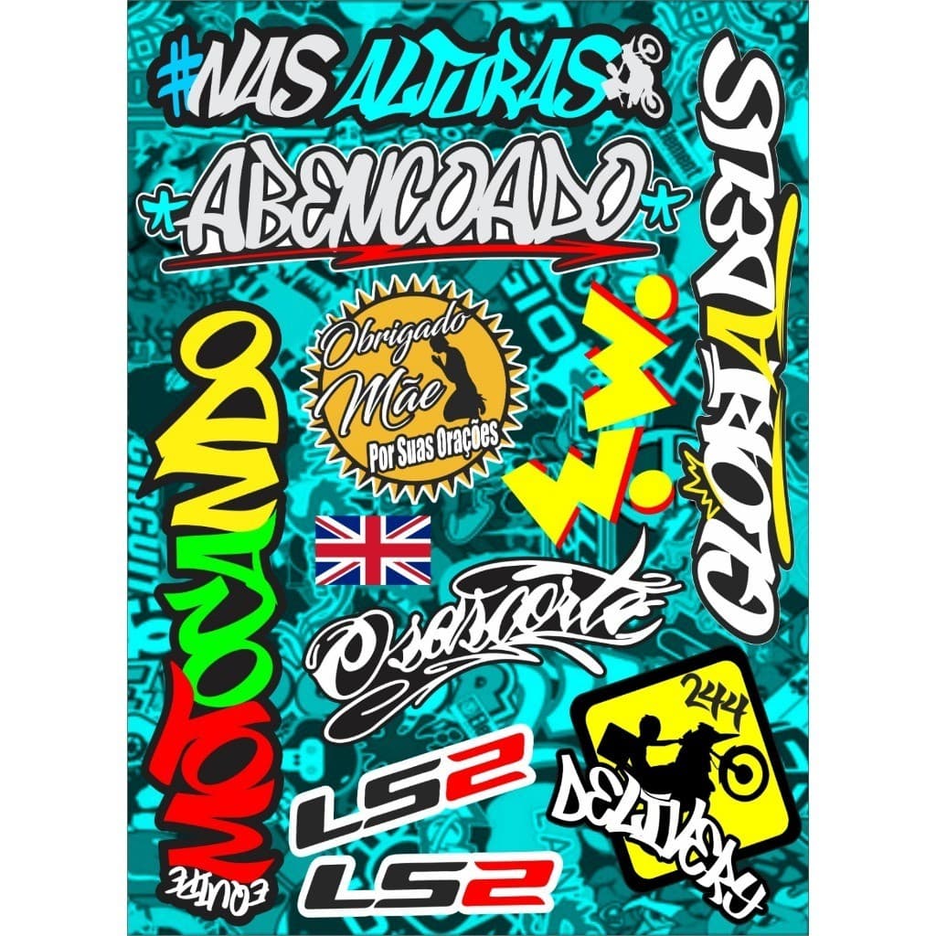 Cartelas De Adesivos Carro Moto Caminhão Note colorida
