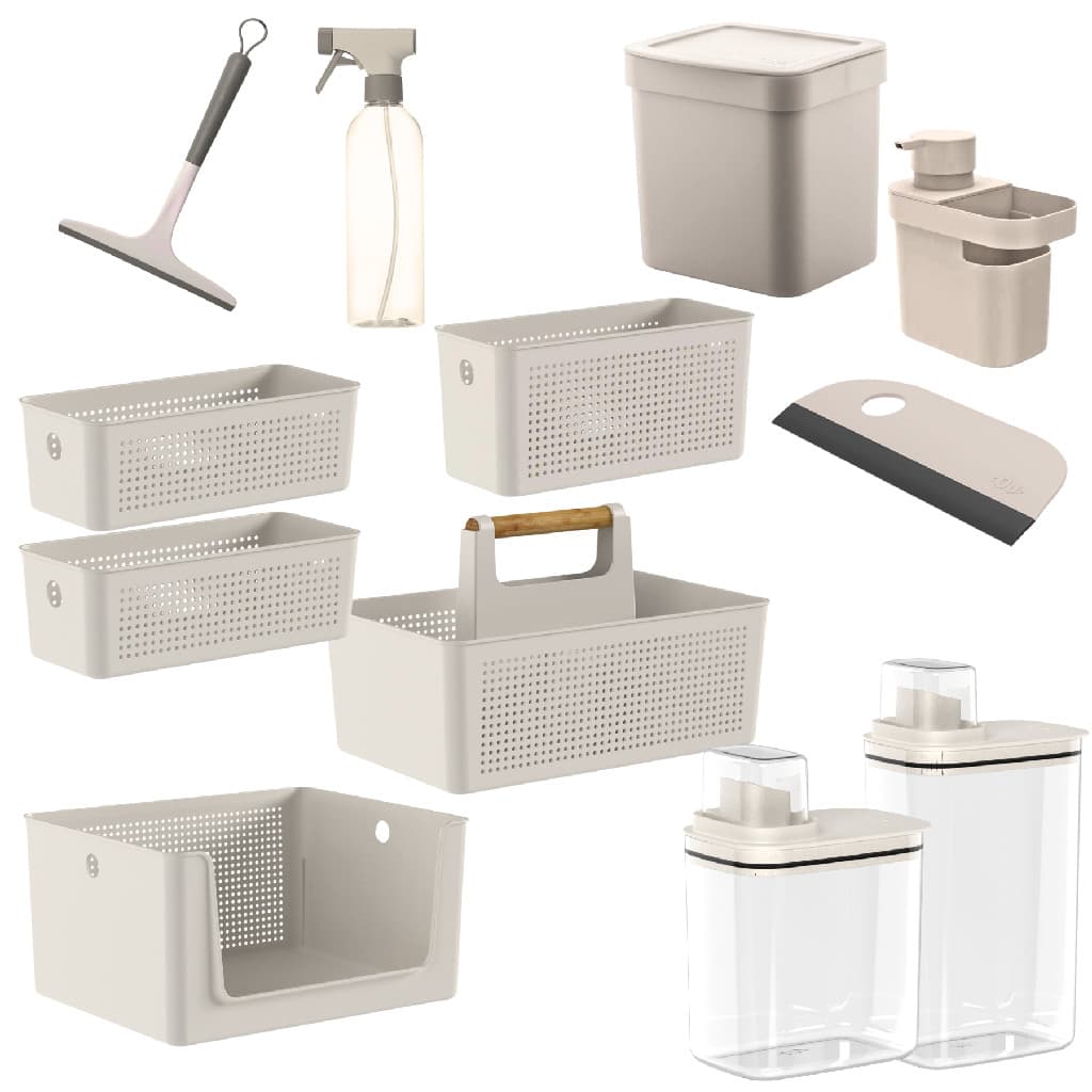 Kit Cozinha E Lavanderia 12 Peças Lixeira Rodinho Cesto Organizador Dispenser