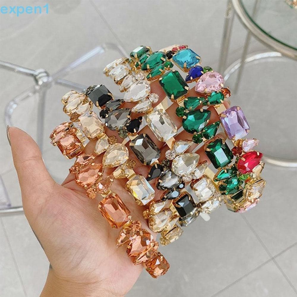 Expen Faixa De Cabelo Versátil De Luxo Com Pedras Strass E Cristais Em Formato De Strass / Multicolorido