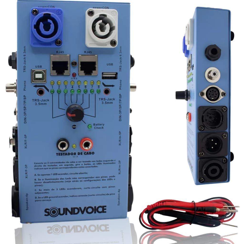 Testador De Cabos Áudio Profissional 15 Funções XLR P10 MIDI