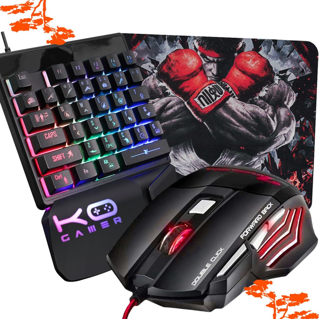 Kit Teclado Uma Mão + Mouse Gamer 3200dpi + Pad Estampado