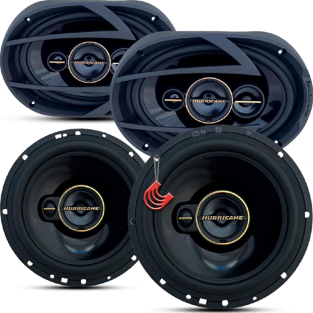 Kit Falantes 6 e 6x9 Polegadas 380w Porta e Tampão Porta Malas Som Carro Completo Hurricane Aurum