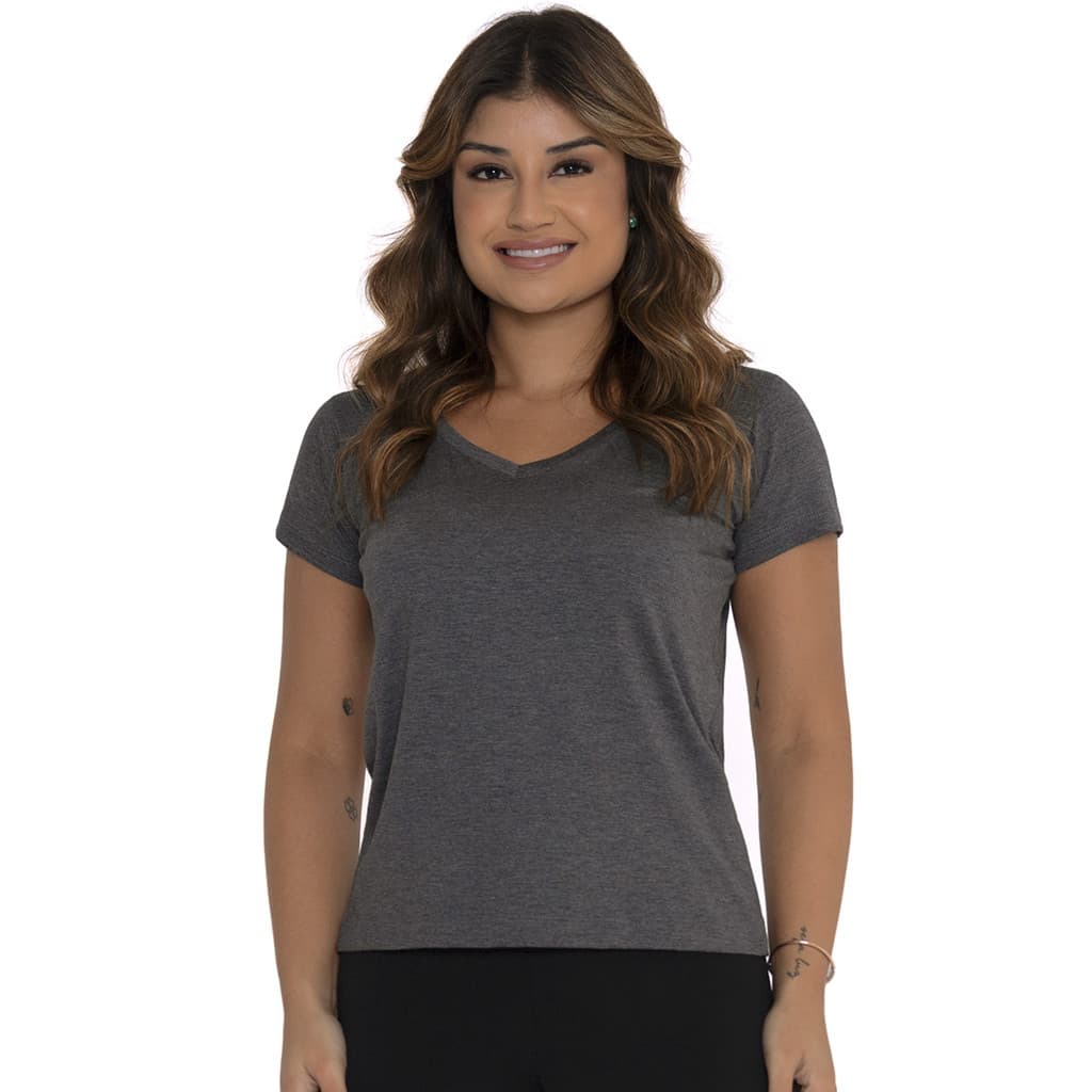Blusa Feminina Academia Dia A Dia Gola V Manga Curta Viscose Conforto Babylook Casual Básica Corrida