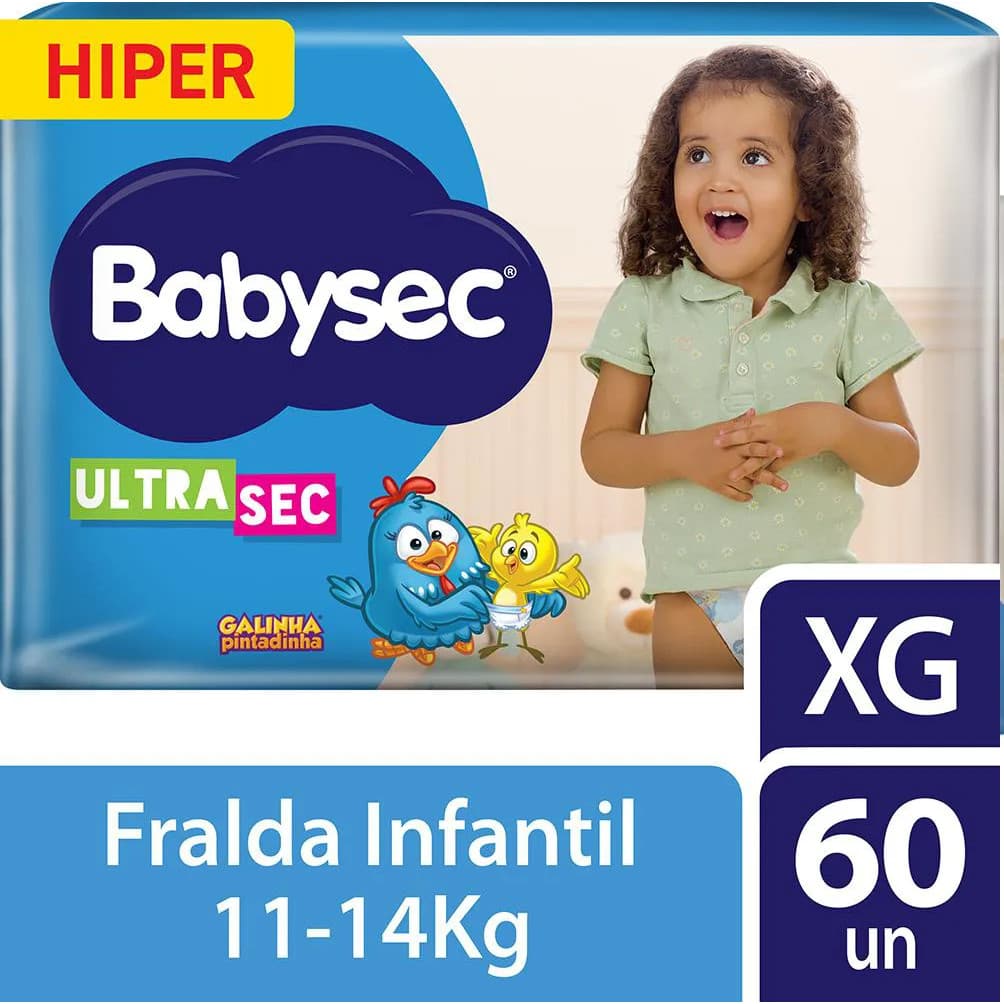 Fralda Babysec Ultrasec Galinha Pintadinha Hiper Tamanho XG 60 und
