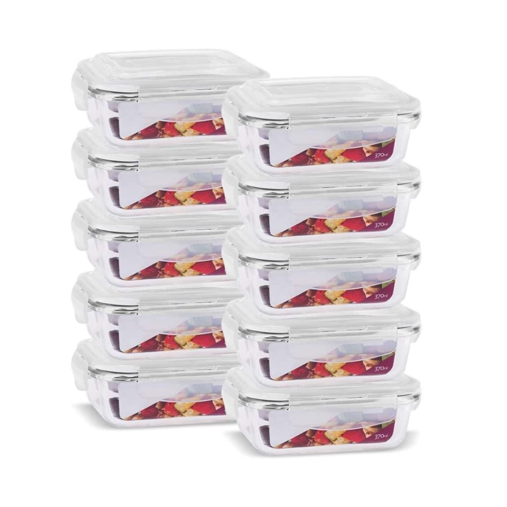 Jogo 10 Potes de Vidro 370 ml Hermético Marmita Fit com Tampa 4 Travas