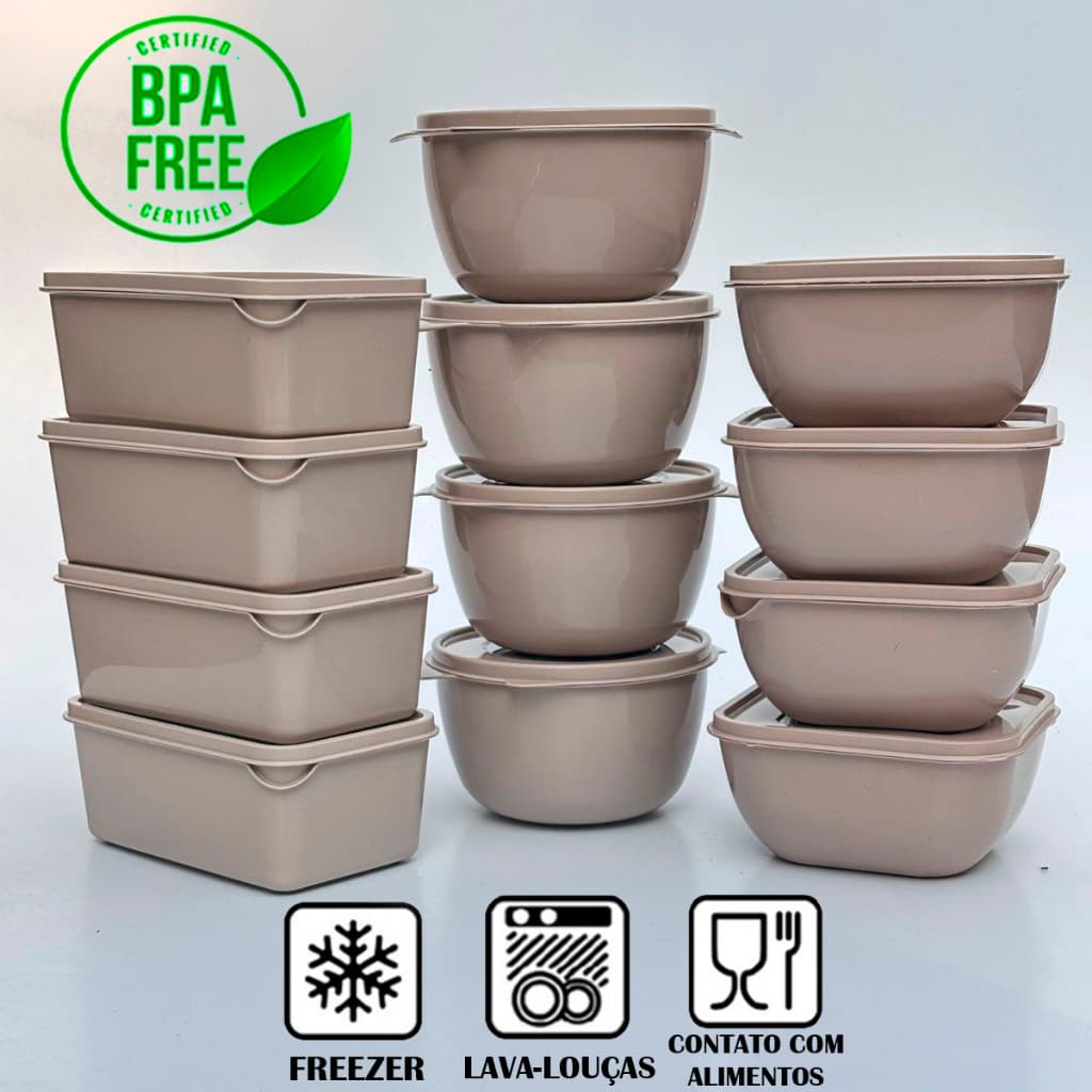 Kit 12 Potes Plásticos - Formatos Variados - Vai ao Micro-ondas, Freezer e Lava-louças - 1 litro
