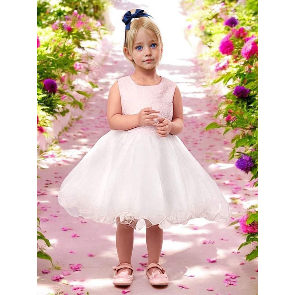 Vestido Infantil Batizado Princesa Menina para Festa Saia Armada Rosa Branca