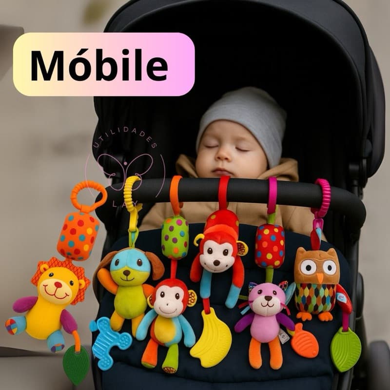 Chocalho Mobile Anel Pra Carrinho Bebe Conforto Animais Pendurar  Macio Faz Barulho Sensorial