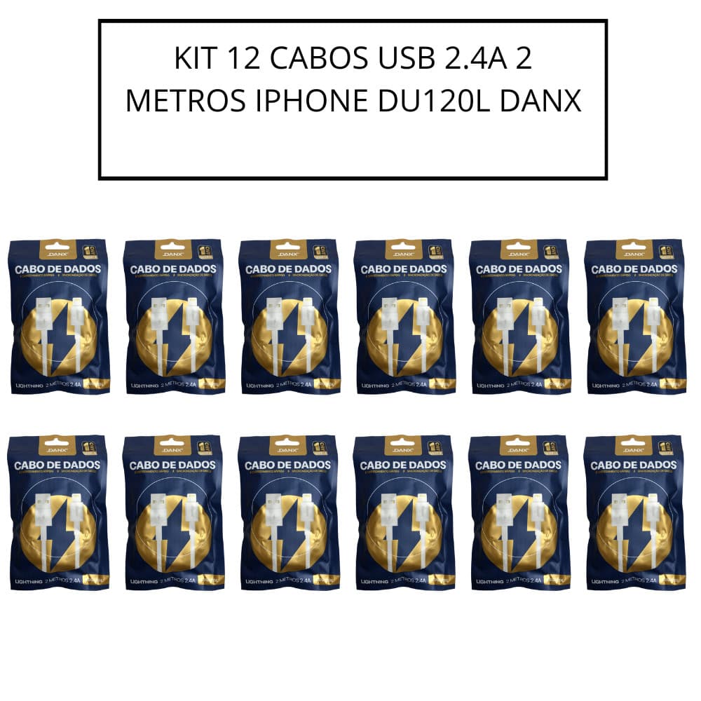 KIT 12 CABOS USB 2.4A 2 METROS IPHONE DU120L DANX