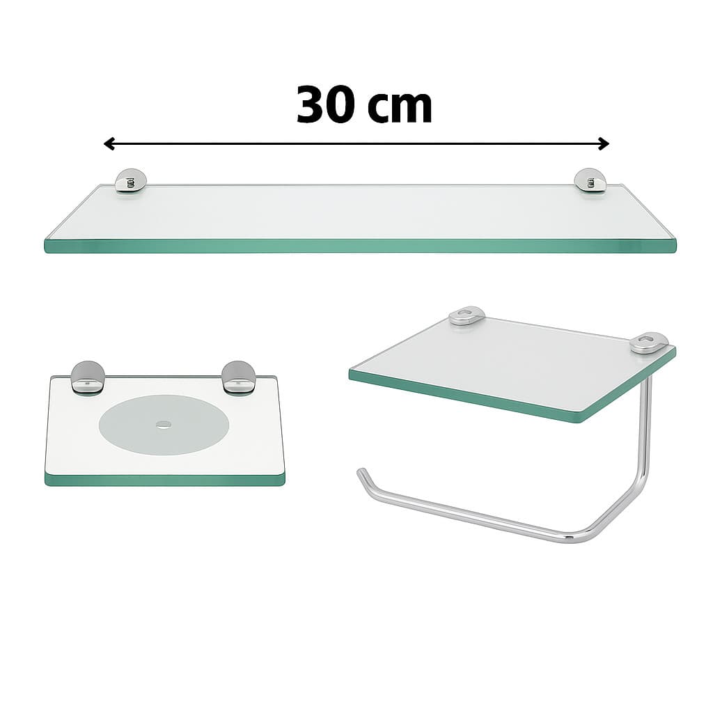Kit Prateleira 30cm Saboneteira Quadrada Com Papeleira Com Prateleira Porta Celular Organizadores De Box Incolor