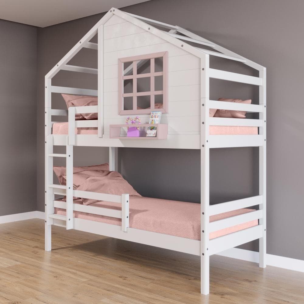 Beliche Casinha Janela Grade Proteção Madeira Branco-Rosa
